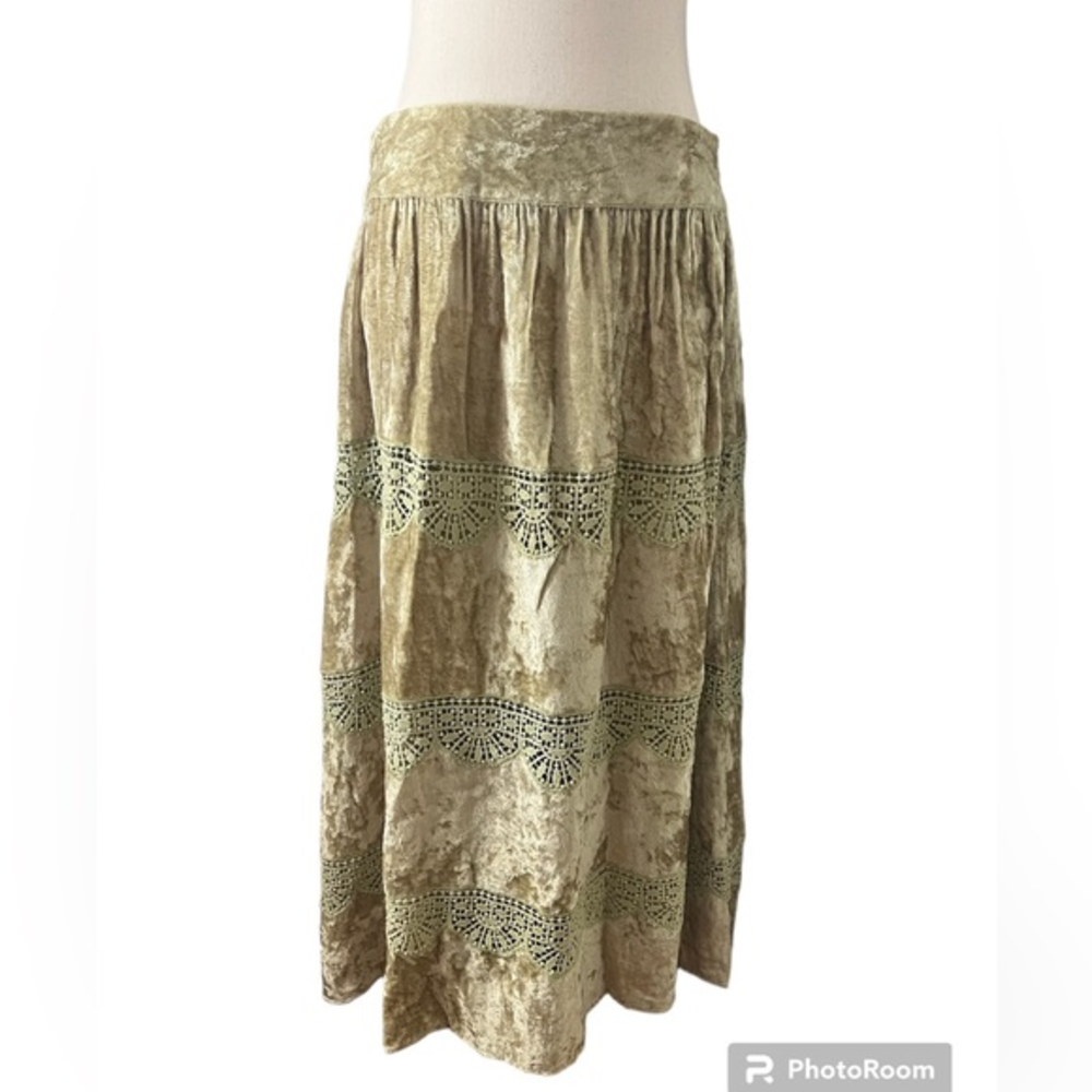 Chaudry SAMPLE Dreams‎ Velvet Tiered Olive Skirt S